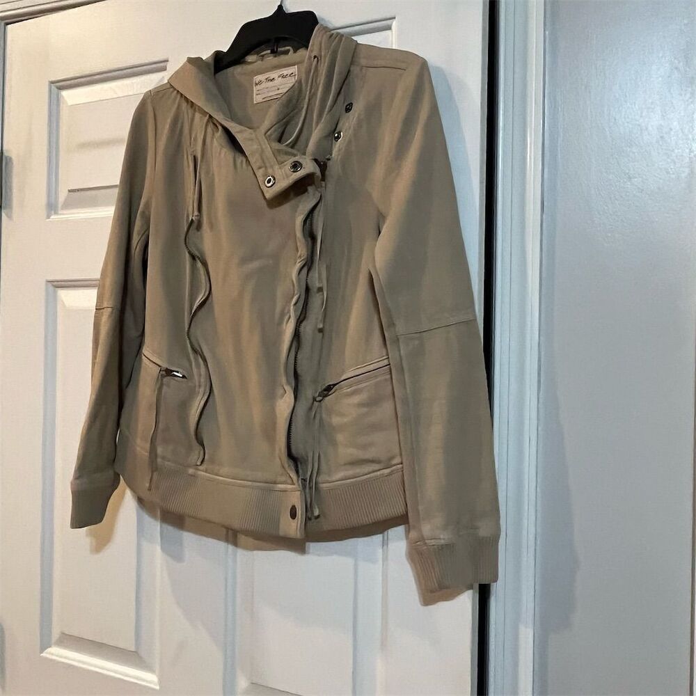 Free People Women's Hooded Moto Jacket Beige Size S Casual Travel - Picture 2 of 8